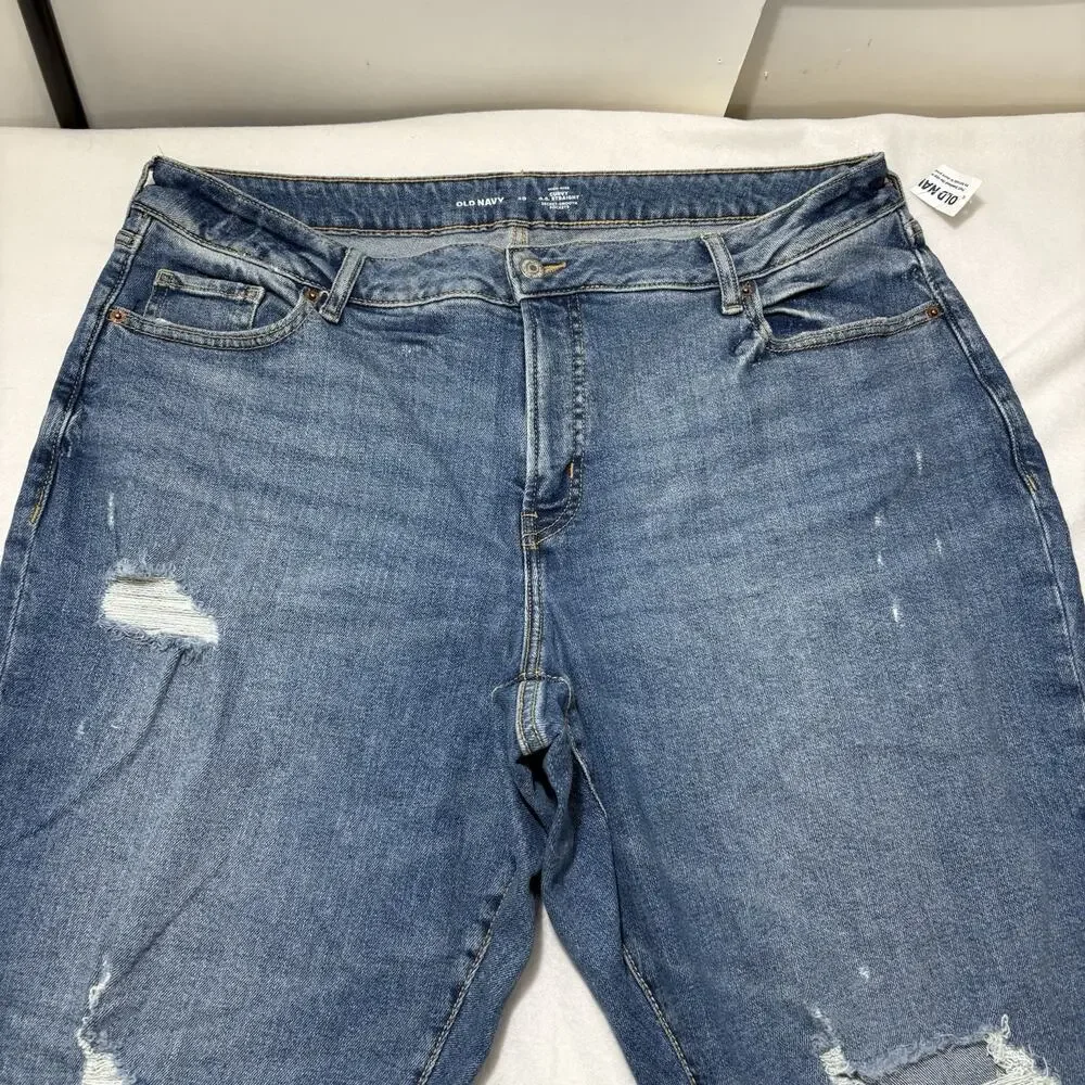 Old Navy Women's 20 High Rise Curvy O.G. Straight Ripped Blue Jeans (40x28) - Picture 2 of 13